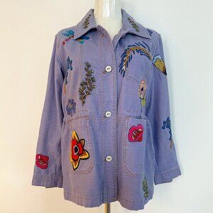 Anthropologie Lavender Whimsical Embroidered Jacket Size Petite Small, NWOT